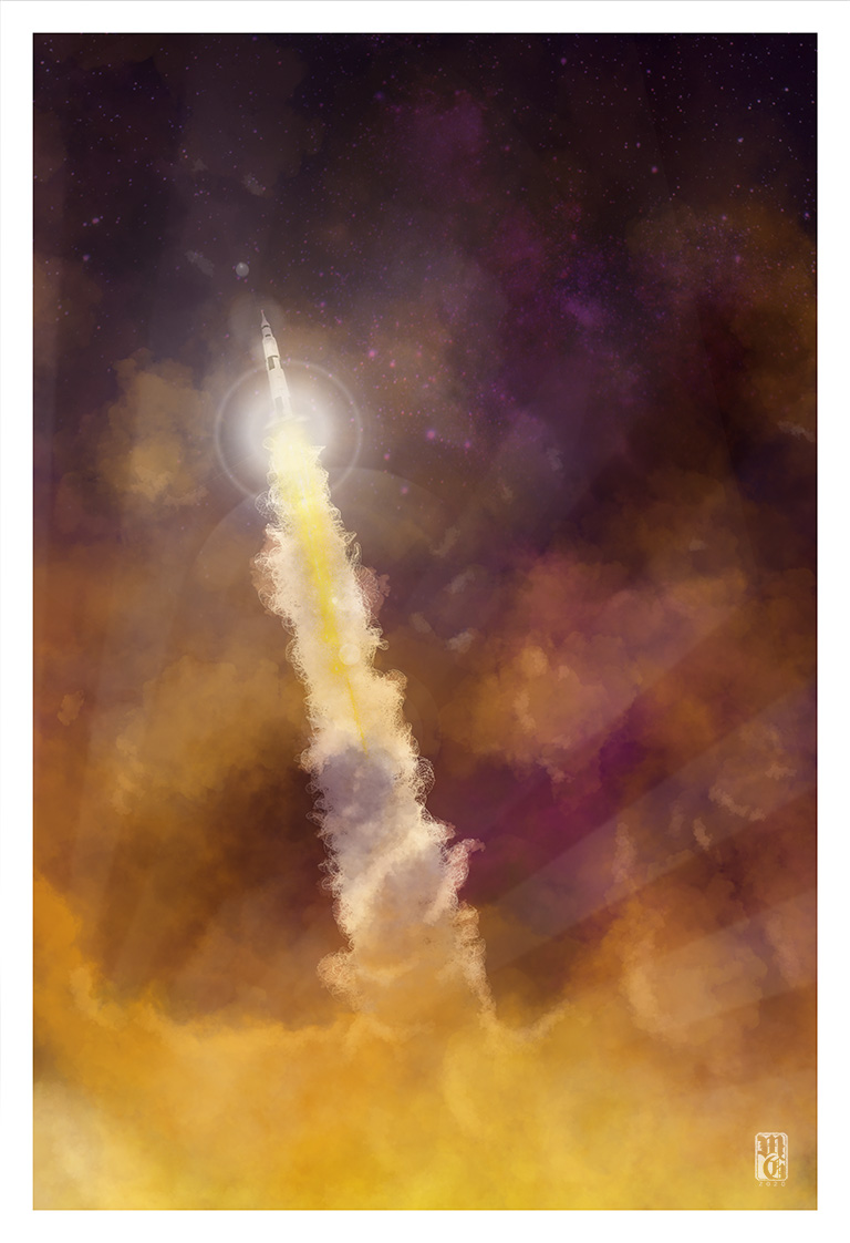 Saturn V dawn launch illustration