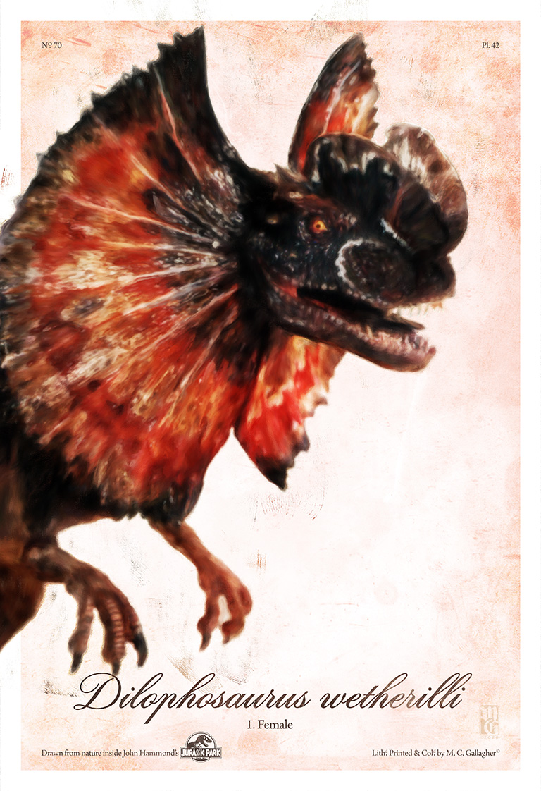 Jurassic Park poster featuring Dilophosaurus