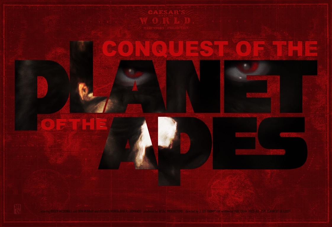 Alt-fan landscape movie poster for "Conquest of the Planet of the Apes"