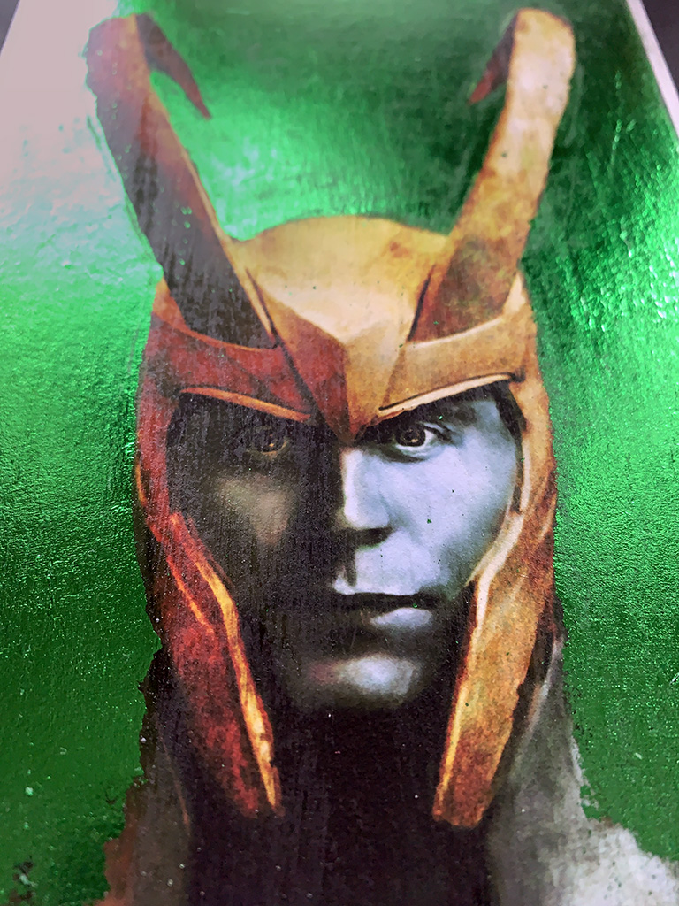 Print of Tom Hiddleston as Loki with metal leaf