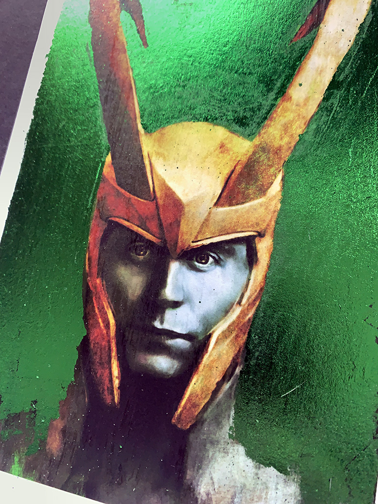 Print of Tom Hiddleston as Loki with metal leaf