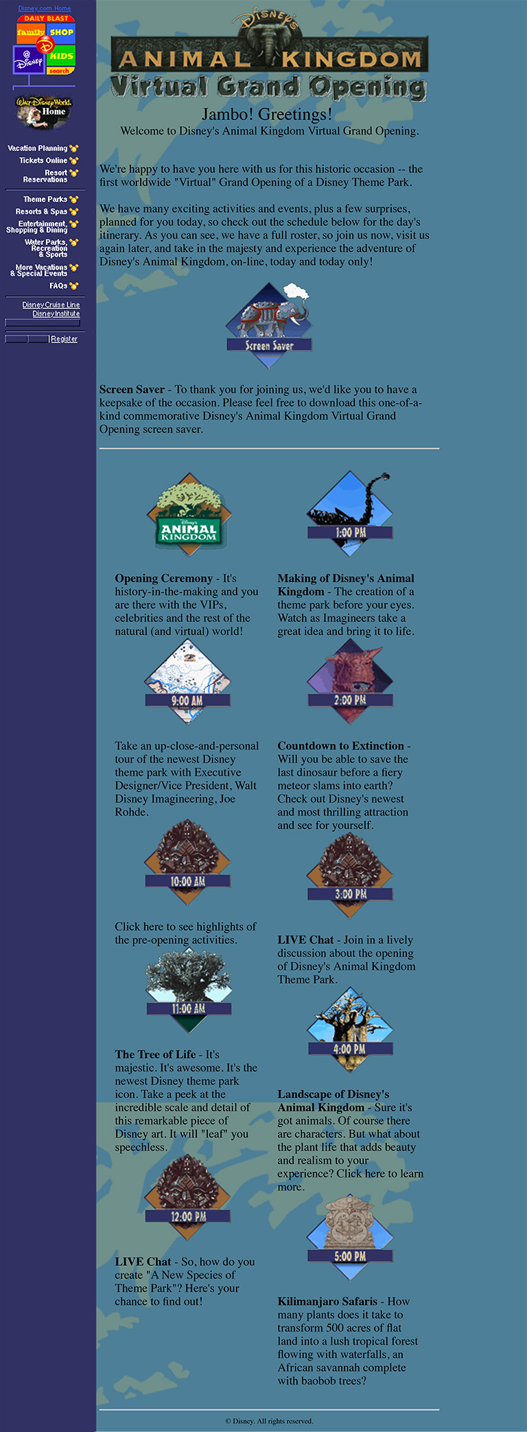 Disney's Animal Kingdom Virtual Grand Opening landing page