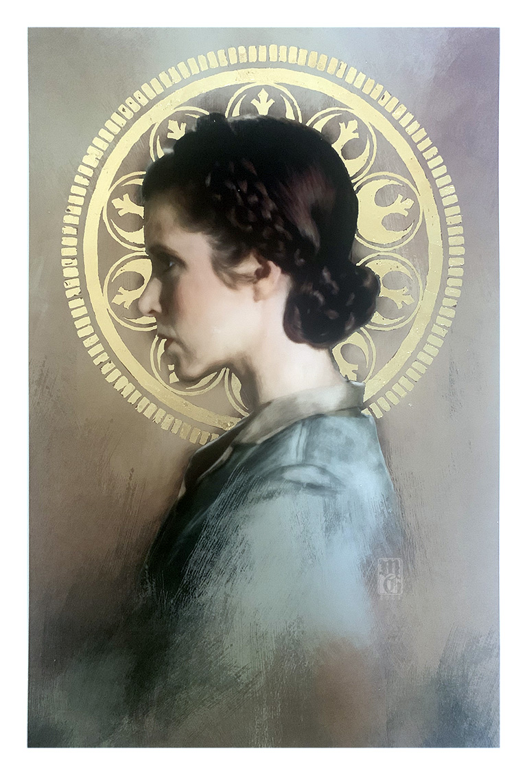 Gold-leafed portrait of Princess Leia