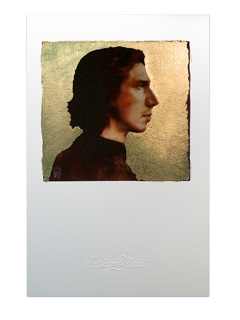 Gold-leaf portrait of Adam Driver as Kylo Ren (Ben Solo)