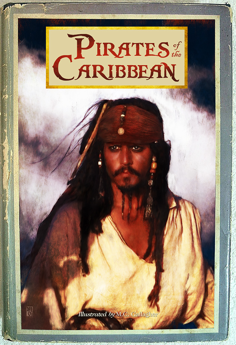 "Scribners" style book mockup of Pirates of the Caribbean