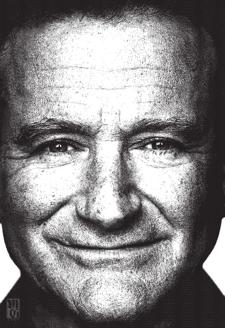 Engraving test portrait of Robin Williams