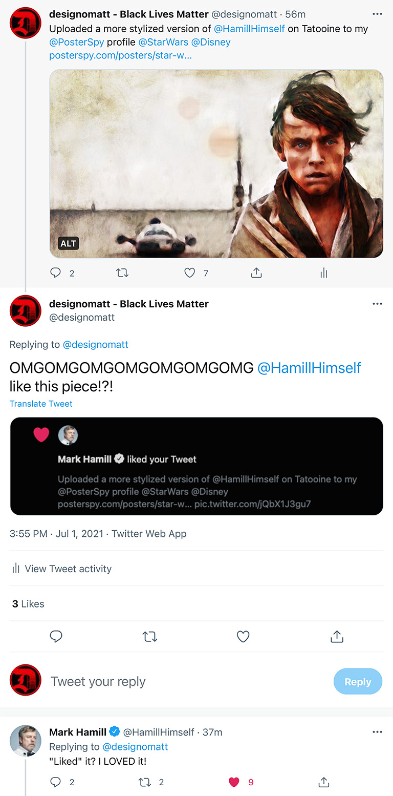 Twitter exchange with Mark Hamill