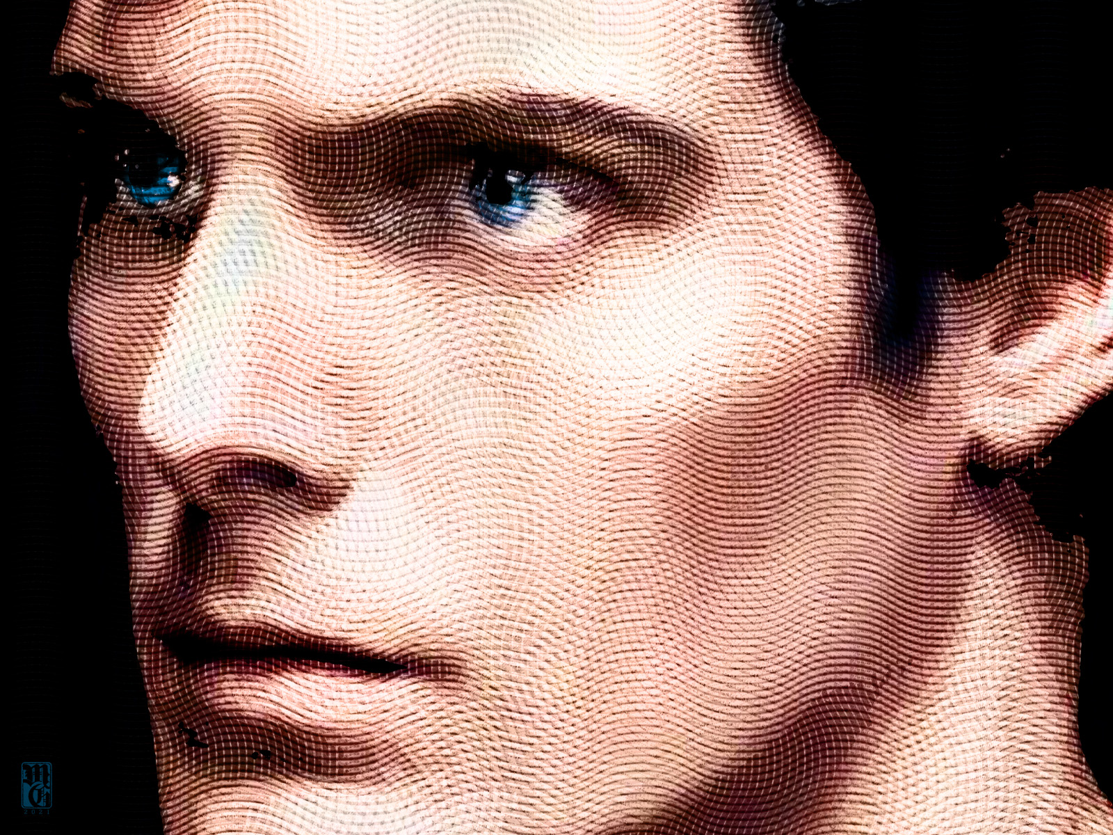 Detail of a portrait of Christopher Reeve as Superman
