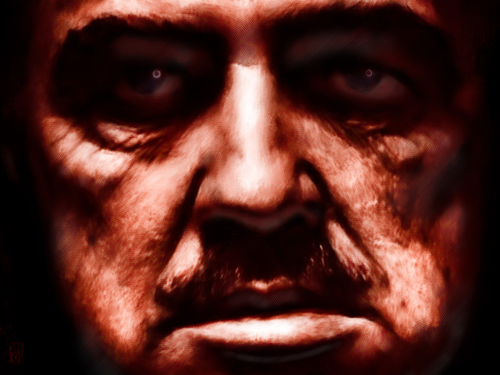 Detail of portrait of Marlon Brando as Don Corleone