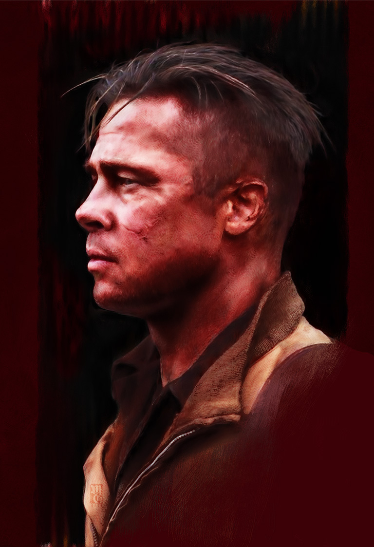 Portrait of Brad Pitt as Wardaddy from "Fury"