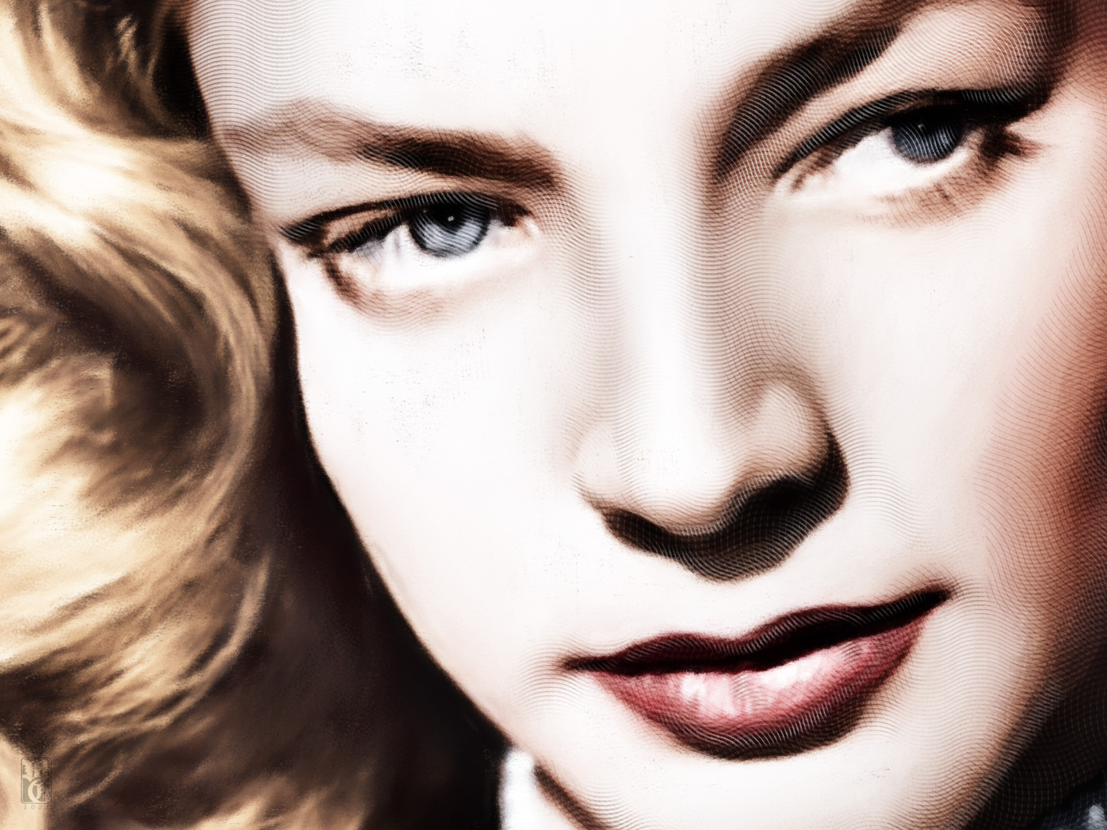 Detail of portrait of Lauren Bacall