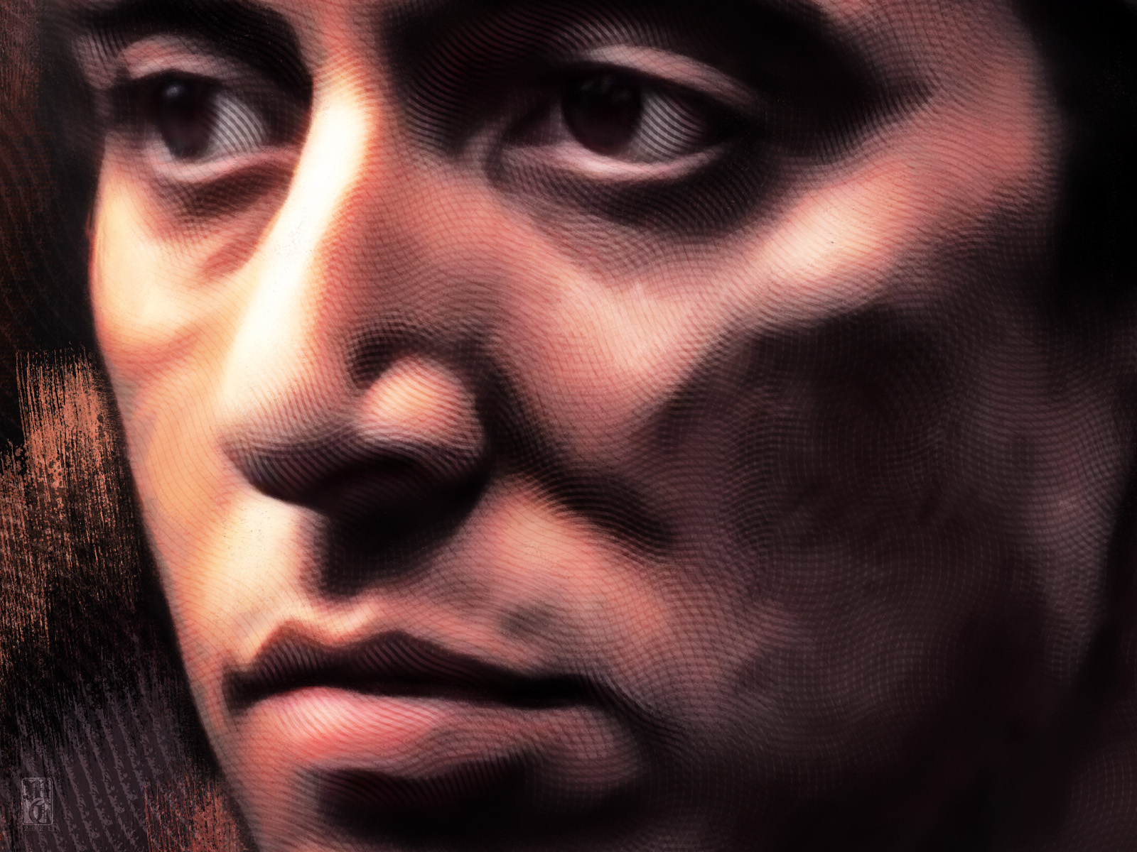 Detail of portrait of Al Pacino as Michael Corleone