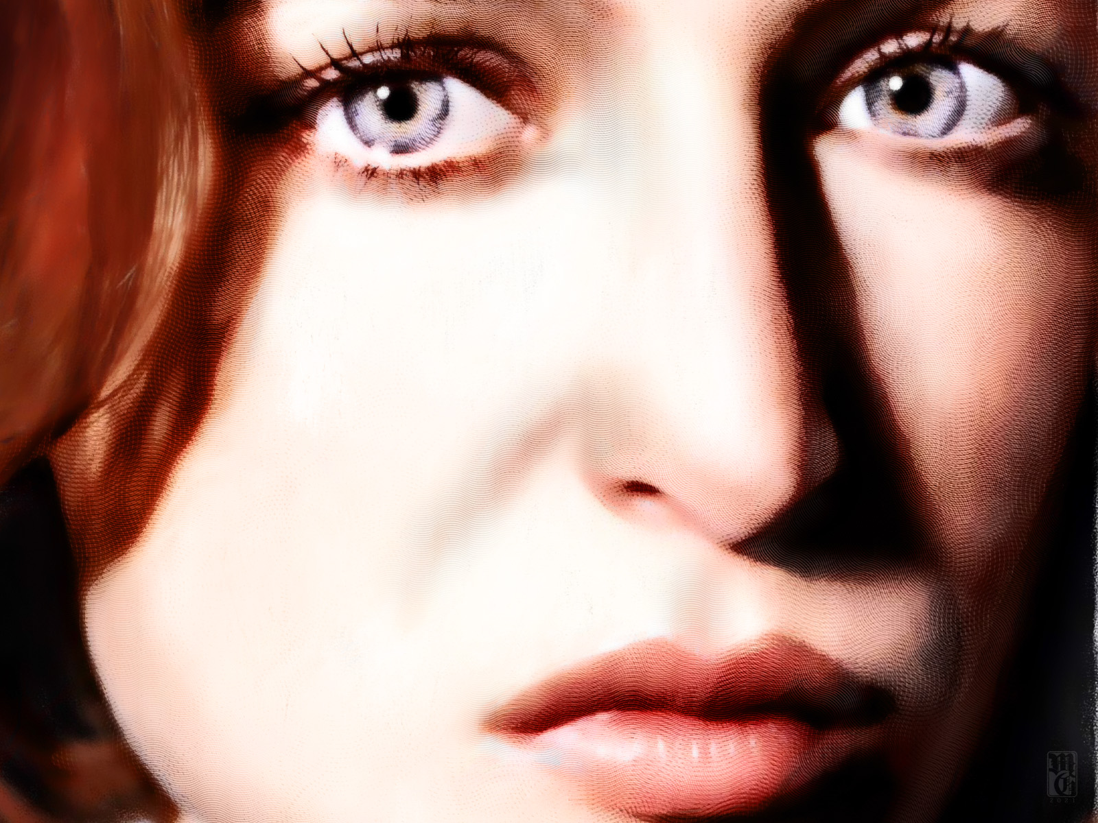 Detail of portrait of Gillian Anderson as Dana Sculley