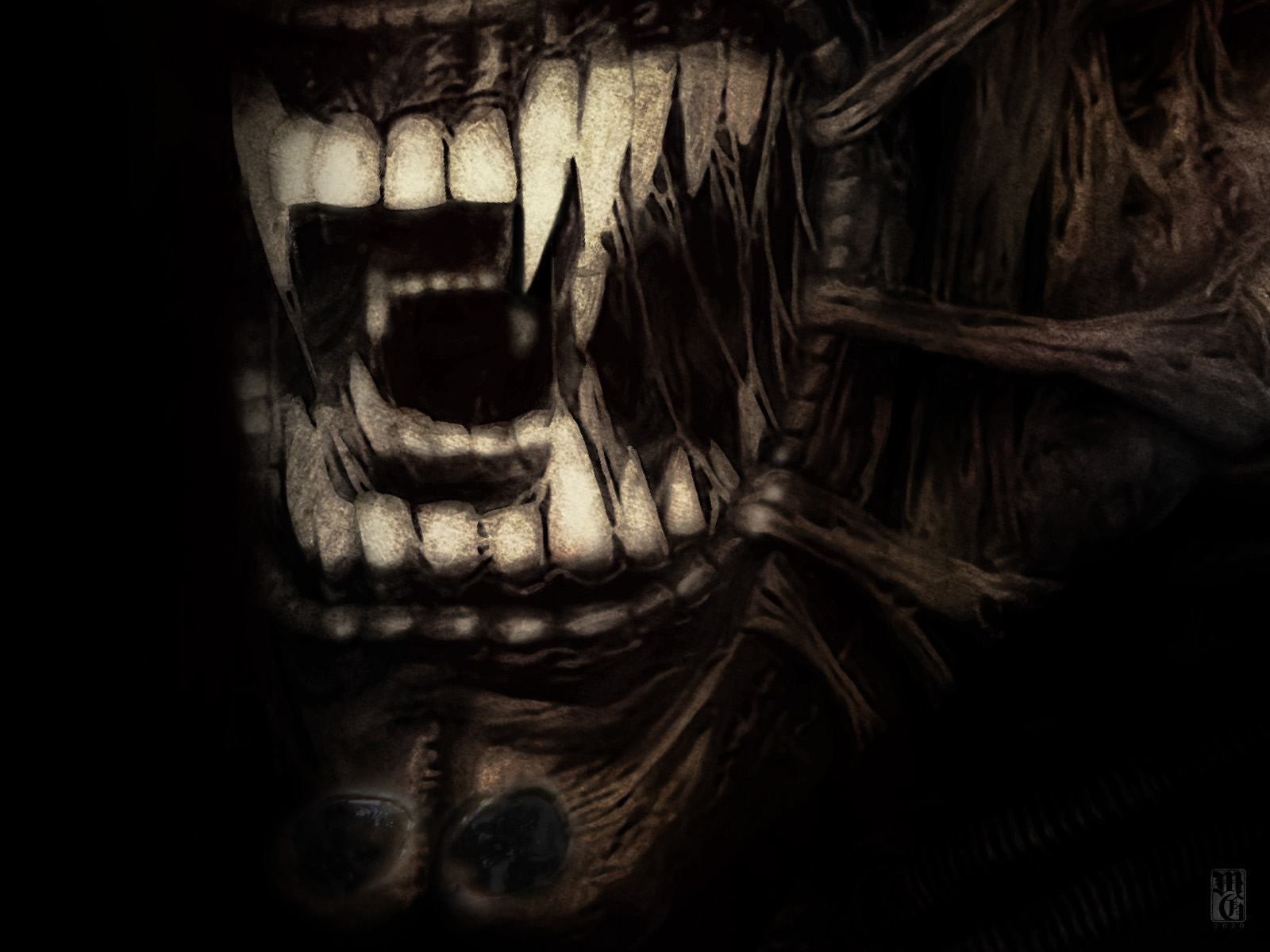 Detail of portrait of a Xenomorph from Aliens