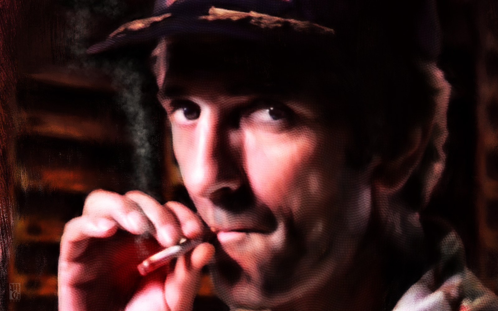 Detail of portrait of Harry Dean Stanton as Brett from "Alien"