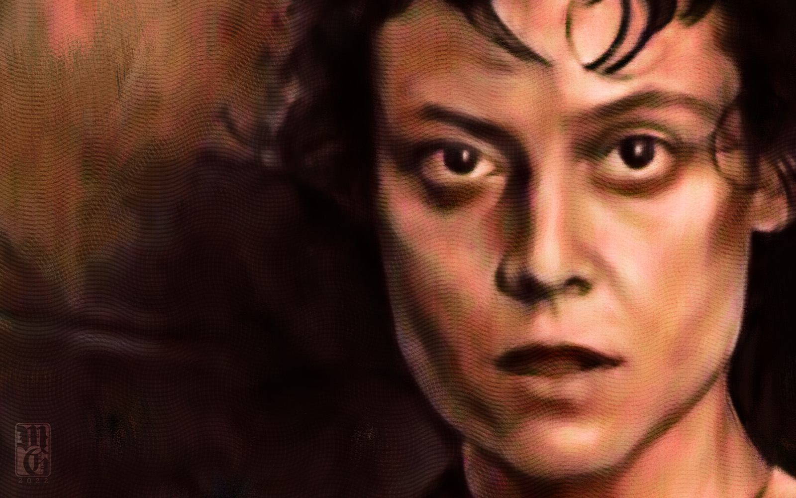 Detail of portrait of Sigourney Weaver as Ellen Ripley from Aliens