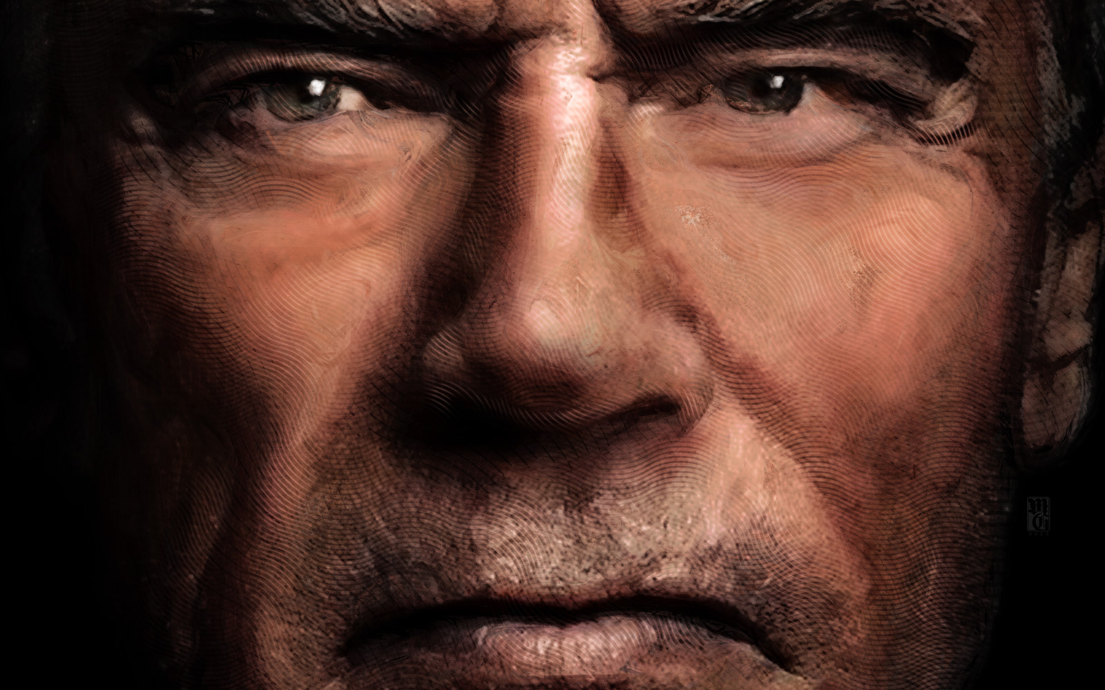 Detail of portrait of Arnold Shcwarzenegger