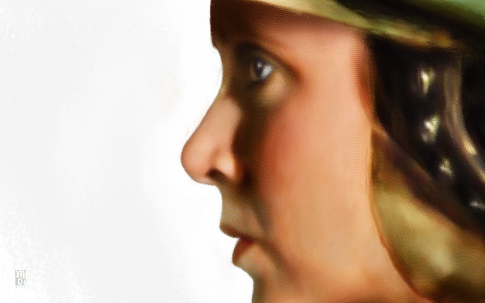 Detail of portrait of Carrie Fisher as Princess Leia