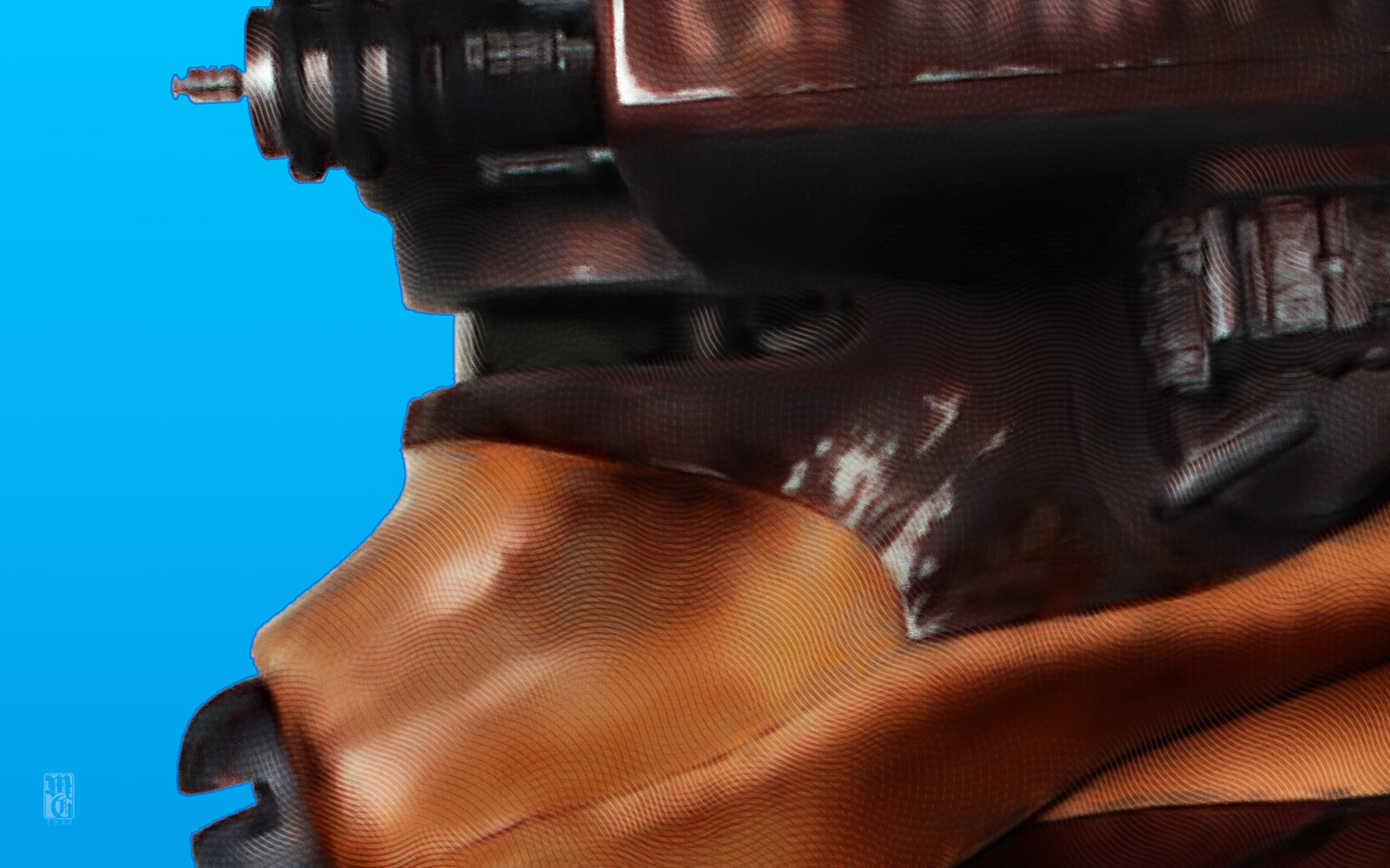 Detail of portrait of Princess Leia as Boushh, the bounty hunter