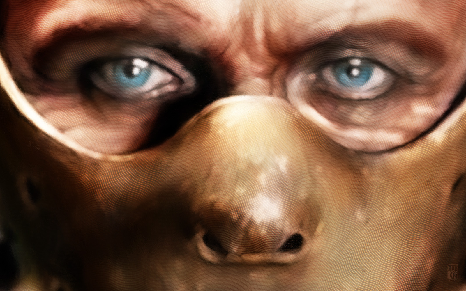 Detail of portrait of Anthony Hopkins as Hannibal Lecter