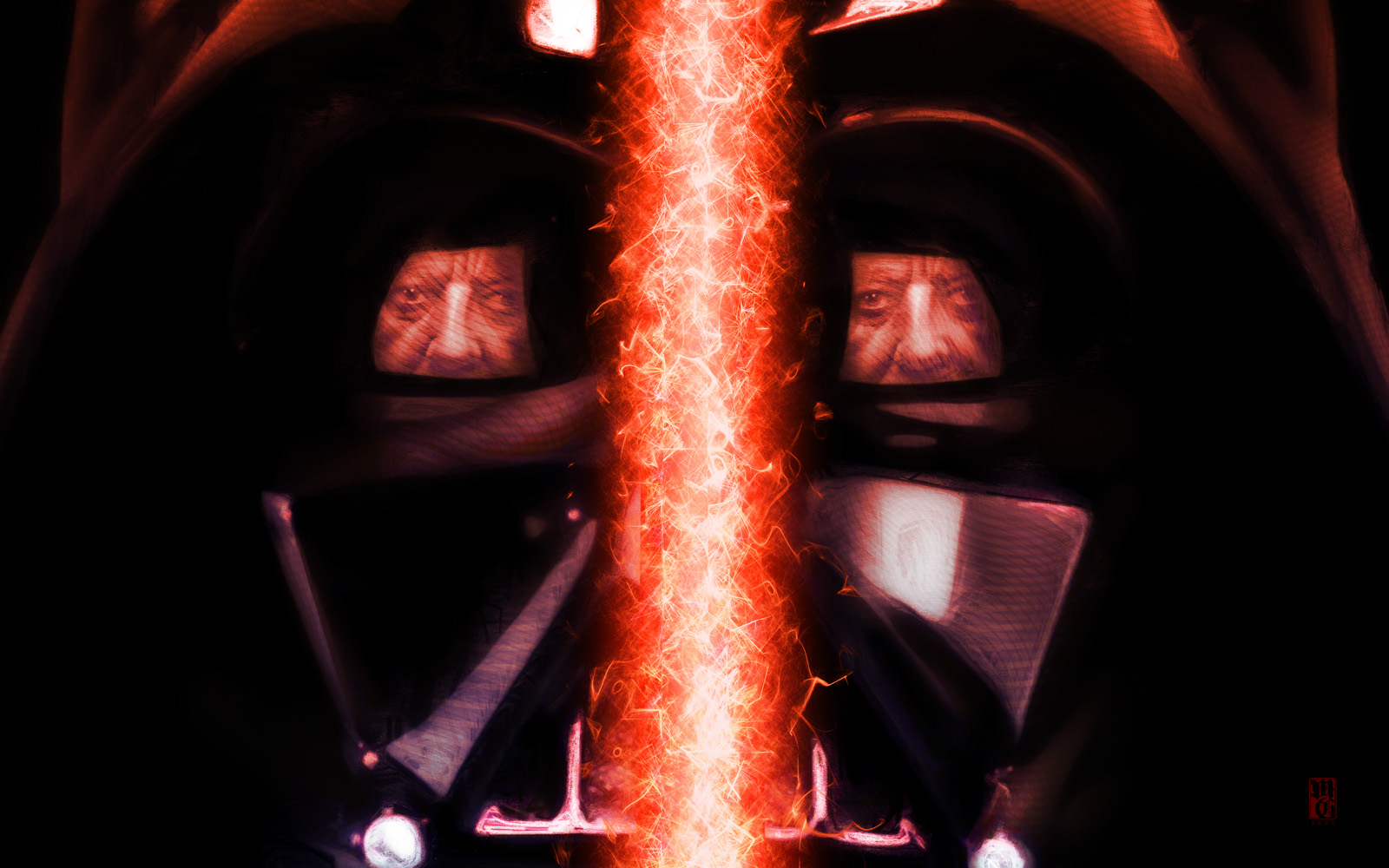 Detail of the illustration of Darth Vader and Obi-Wan Kenobi's last battle