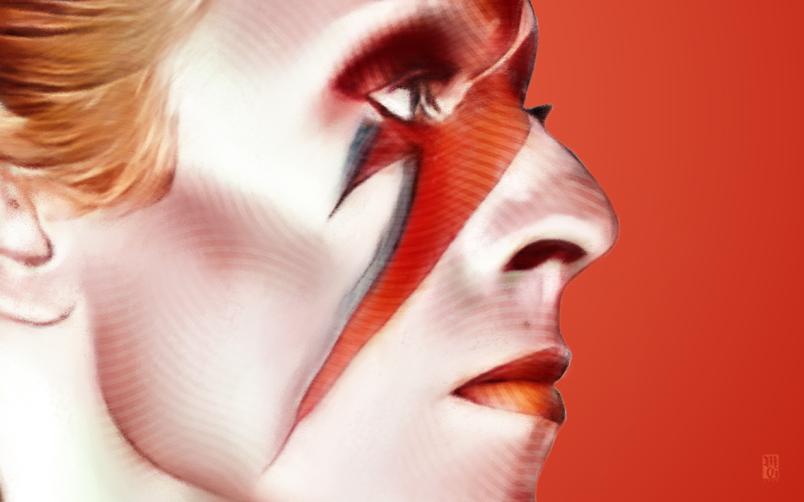 Detail of portrait of David Bowie