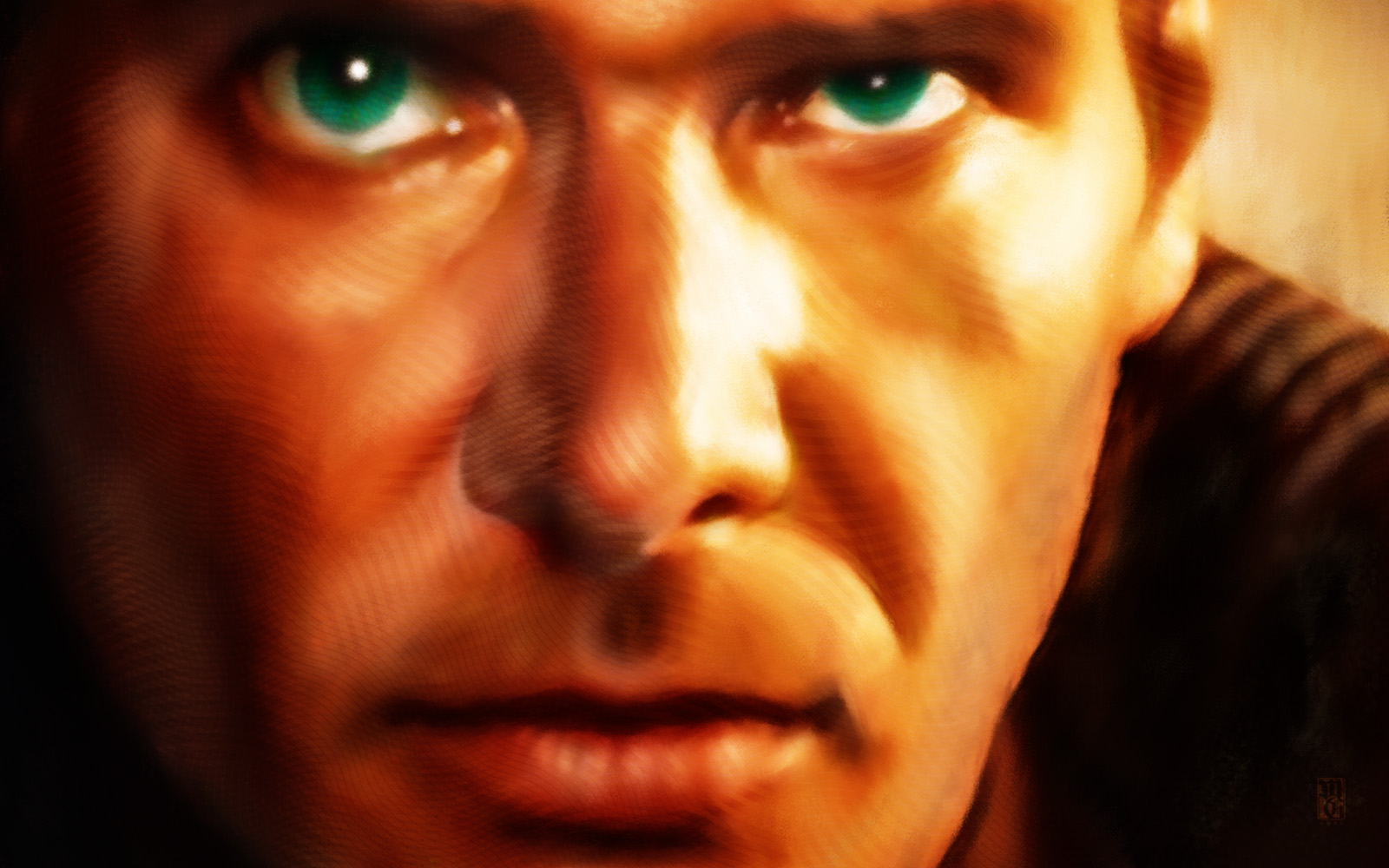 Detail of the portrait of Harrison Ford as Deckard from "Blade Runner"