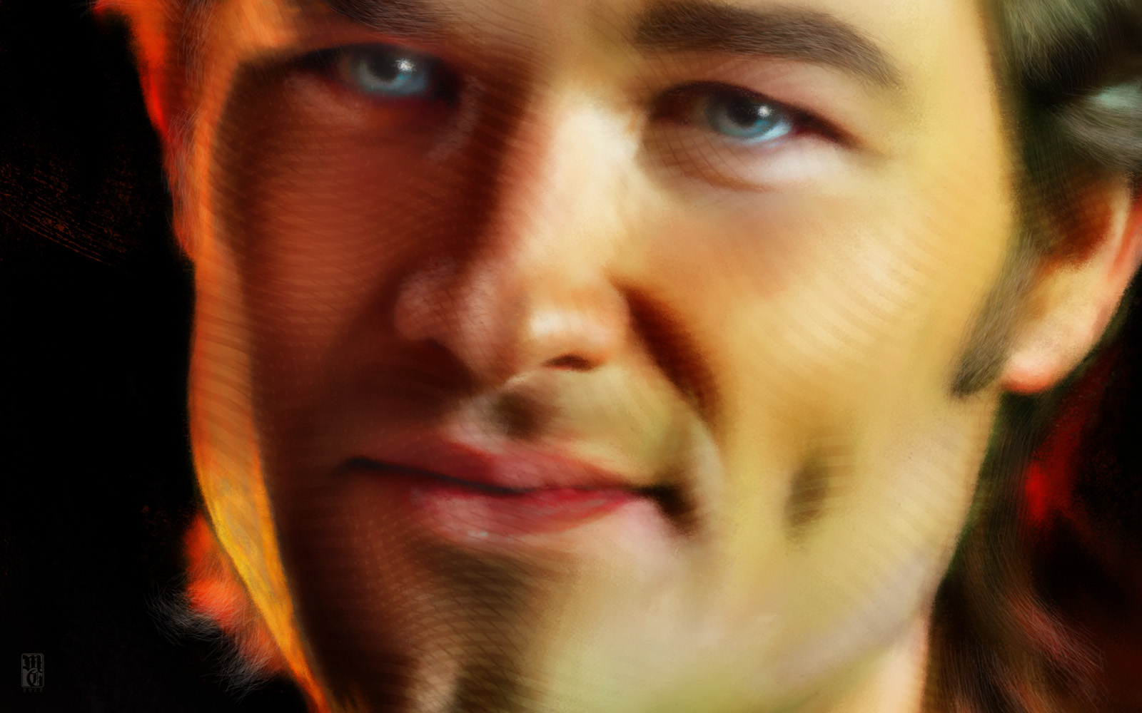 Detail of portrait of Kurt Russell as Jack Burton from "Big Trouble in Little China"