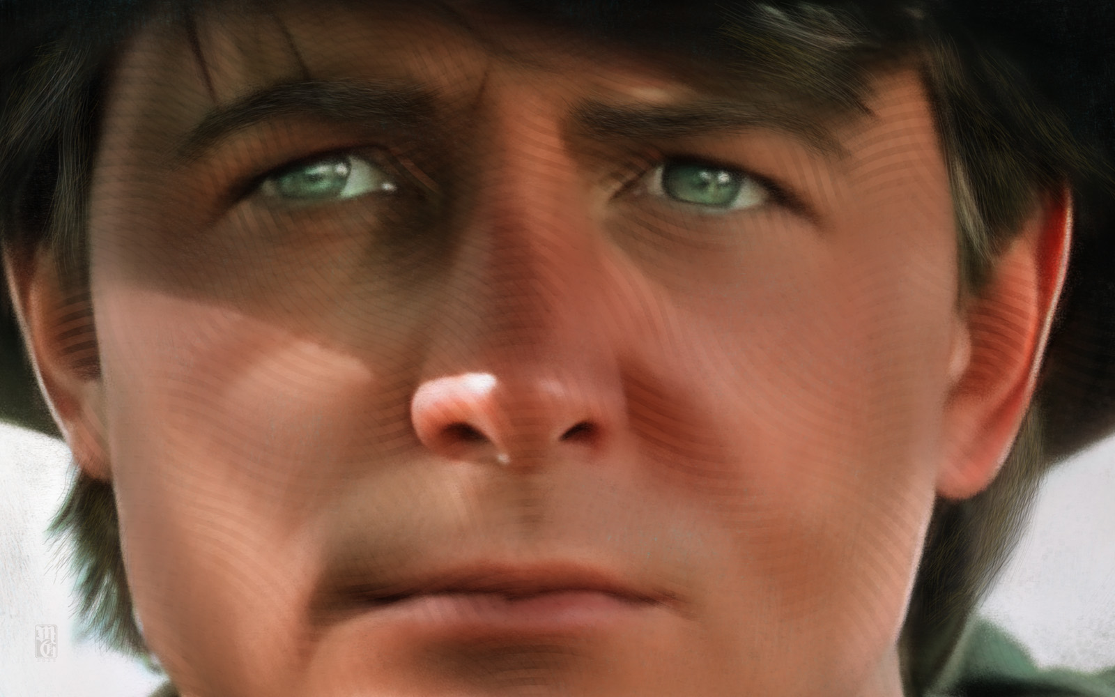 Detail of portrait of Michael J. Fix as Marty McFly