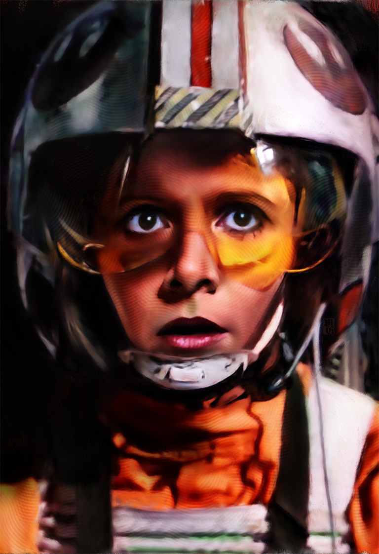 Portrait of Carrie Fisher as Leia Organa, Red-Five, from Star Wars