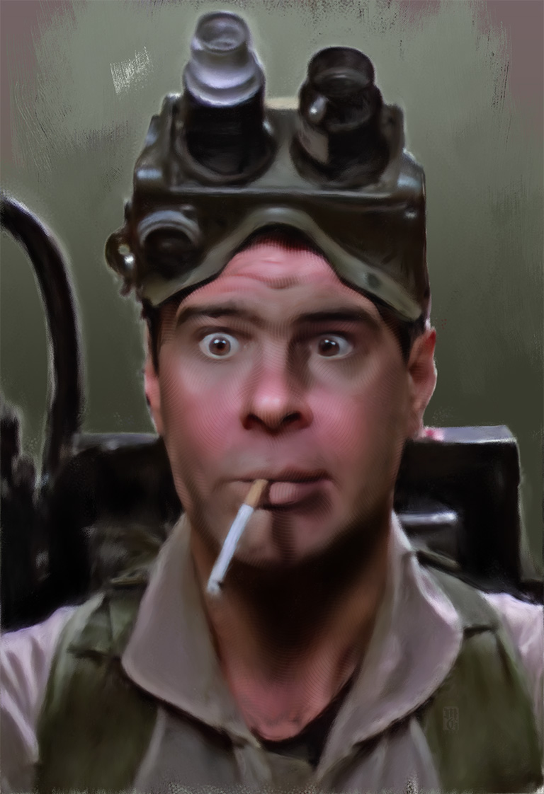 Portrait of Dan Akroyd as Ray Stantz in "Ghostbusters".