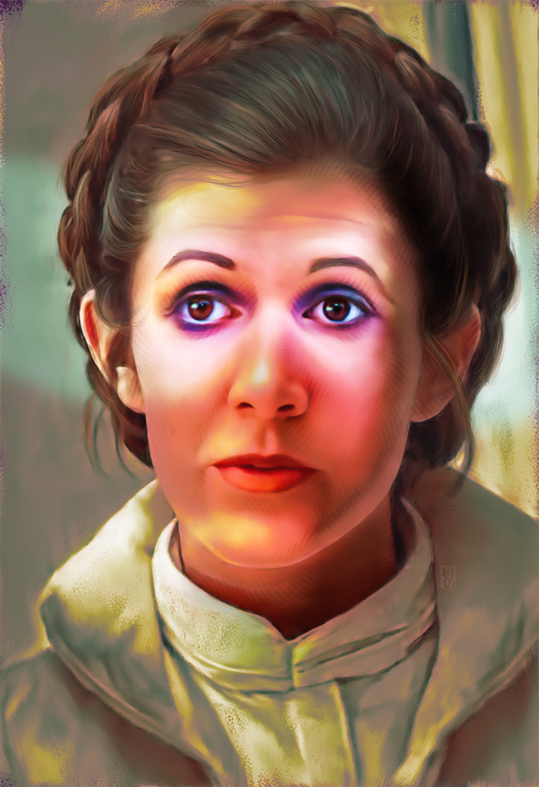 Leia 34e 768 Portrait of Carrie Fisher as Princess Leia Organa Skywalker.
