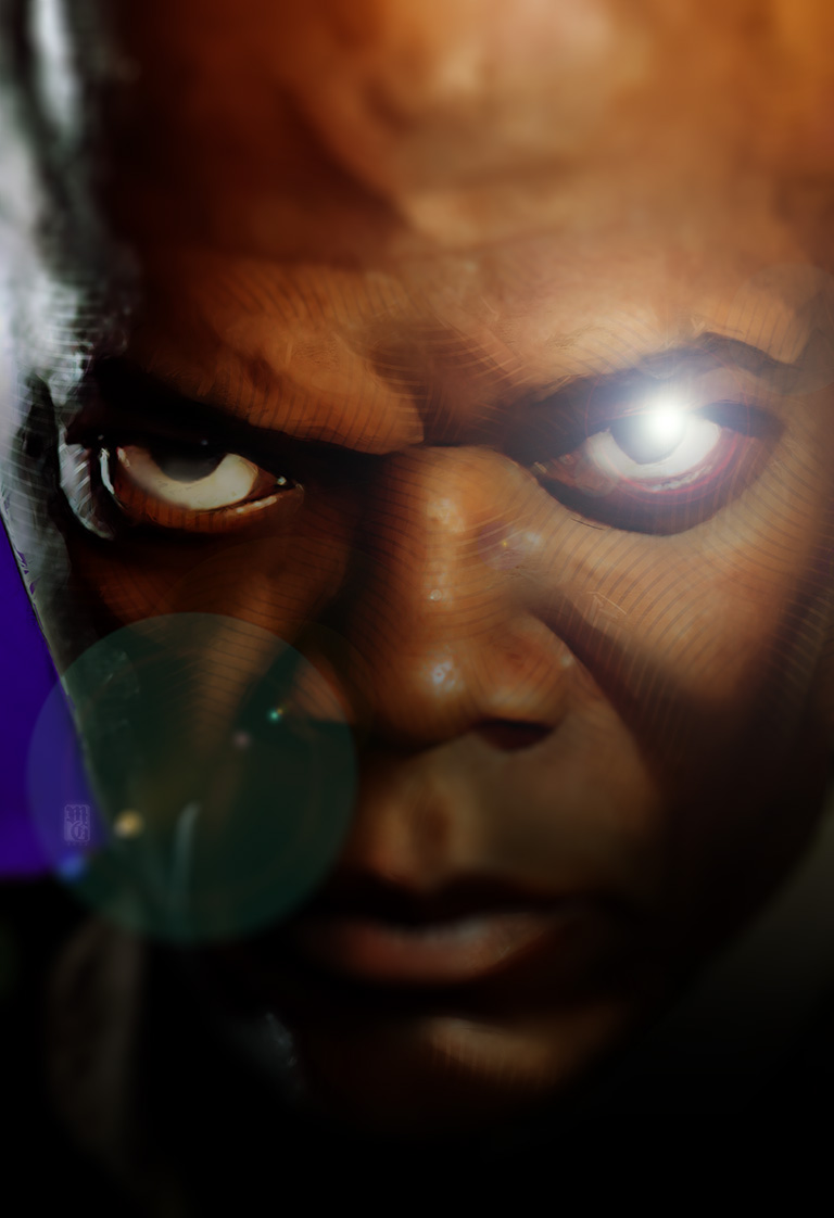 Portrait of Samual L. Jackson as Mace Windu.