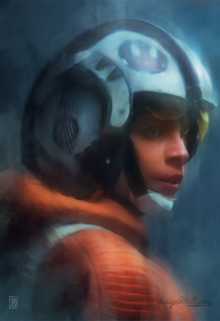 Detail of illustration of Mark Hamill as Luke Skywalker after landing on Dagobah in "Star Wars: The Empire Strikes Back".